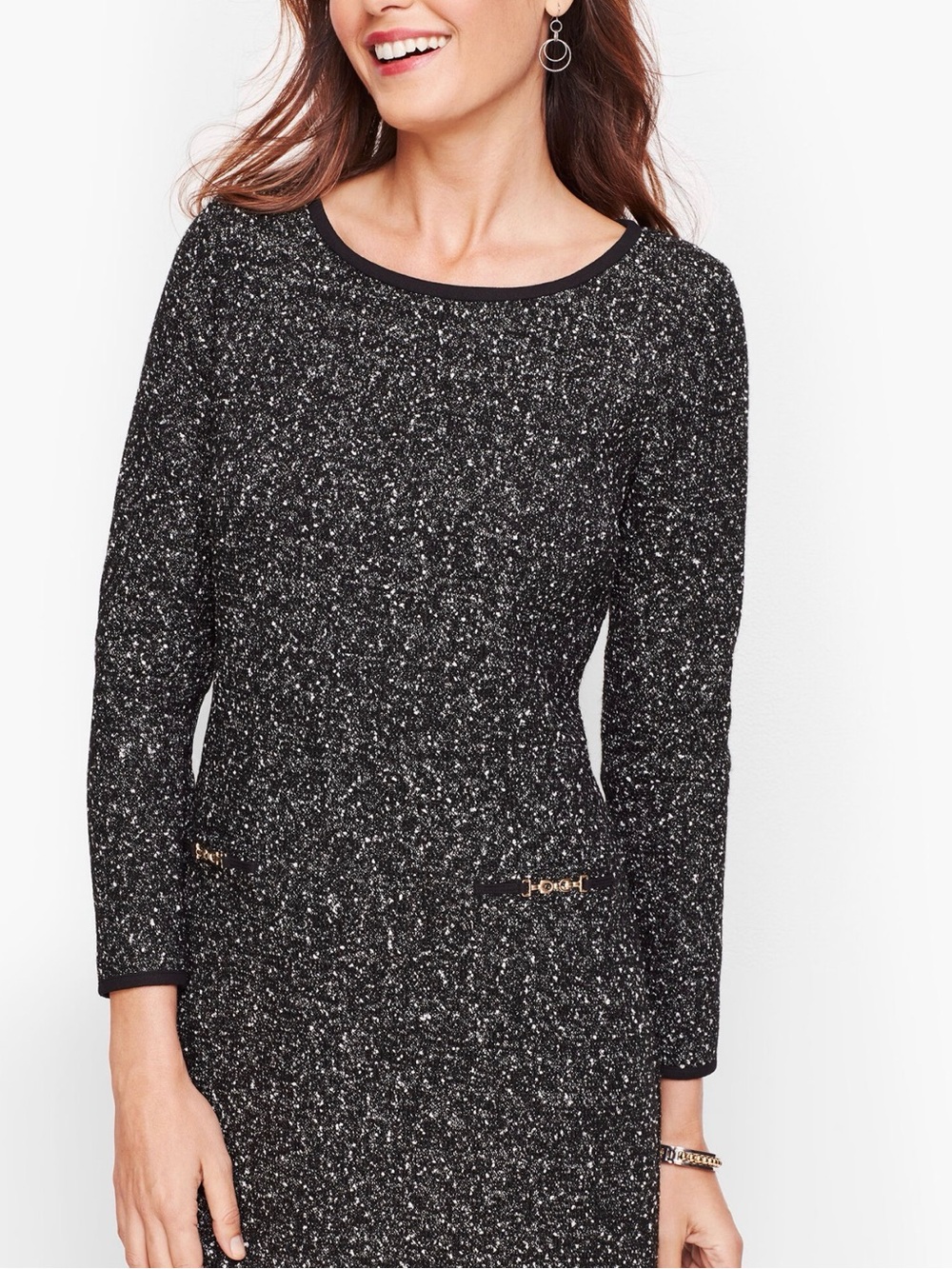 Talbots Black and White Tweed Long-Sleeve Sheath Dress - Picture 3 of 6